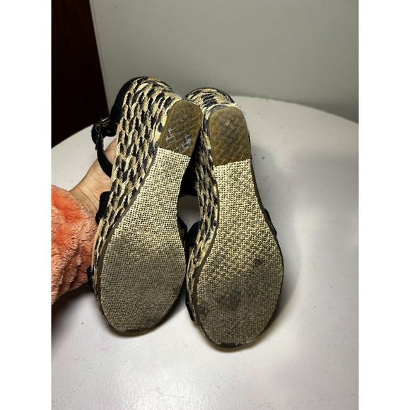 Toms Espadrille black ivory burlap platform wedge sandals Women’s Size 7 - Picture 5 of 7